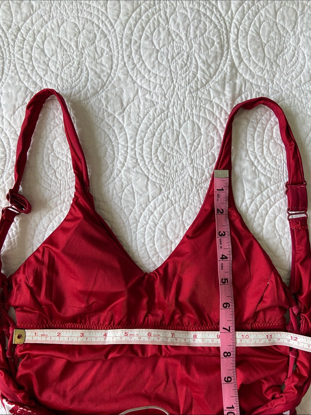Agua Bendita Lara Bandana Print One-Piece Swimsuit with Side Lace-Up Red White M - Picture 12 of 15
